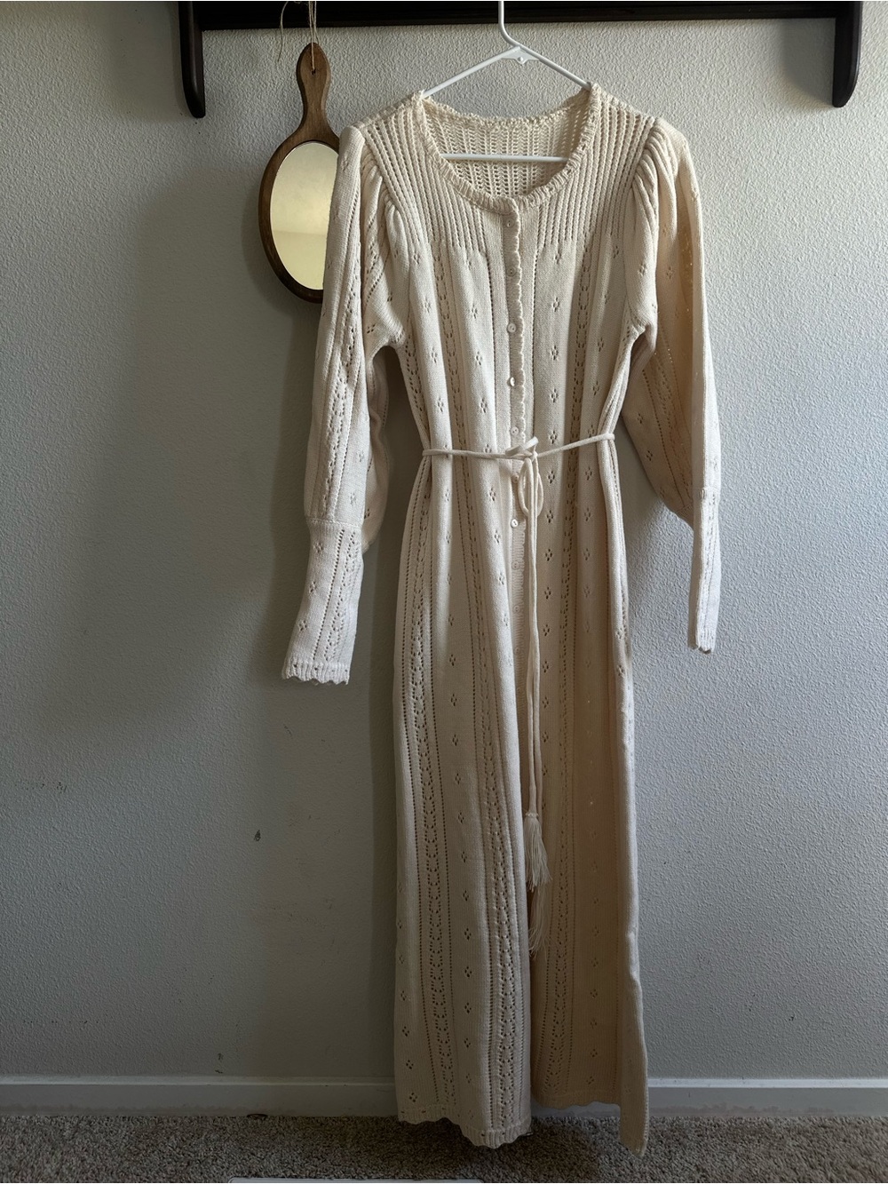 Cream maxi Knit dress Maxi with Tie Belt